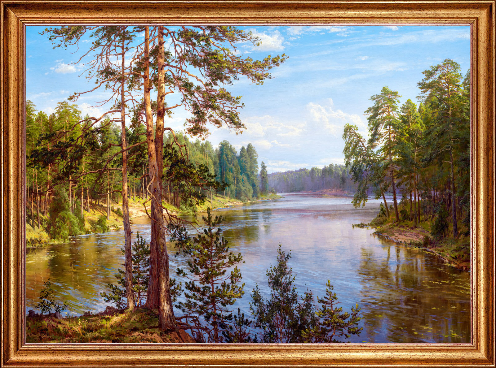 Картина "Озеро", 60х40 см, художник - Басов Сергей, оформлена в багет, Арт. БС26-60х40