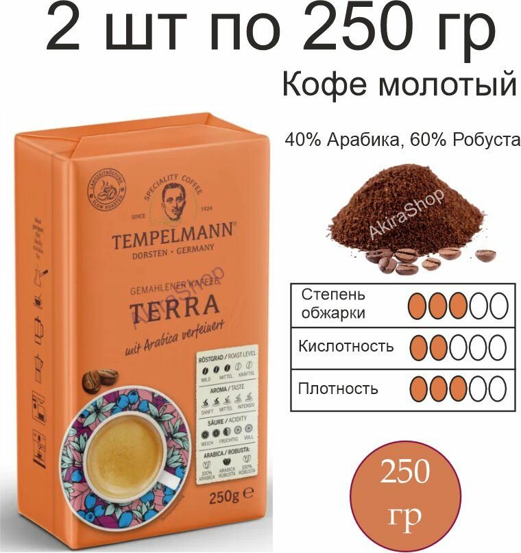 2 шт. Кофе молотый Tempelmann Terra, 250 г (500 гр)