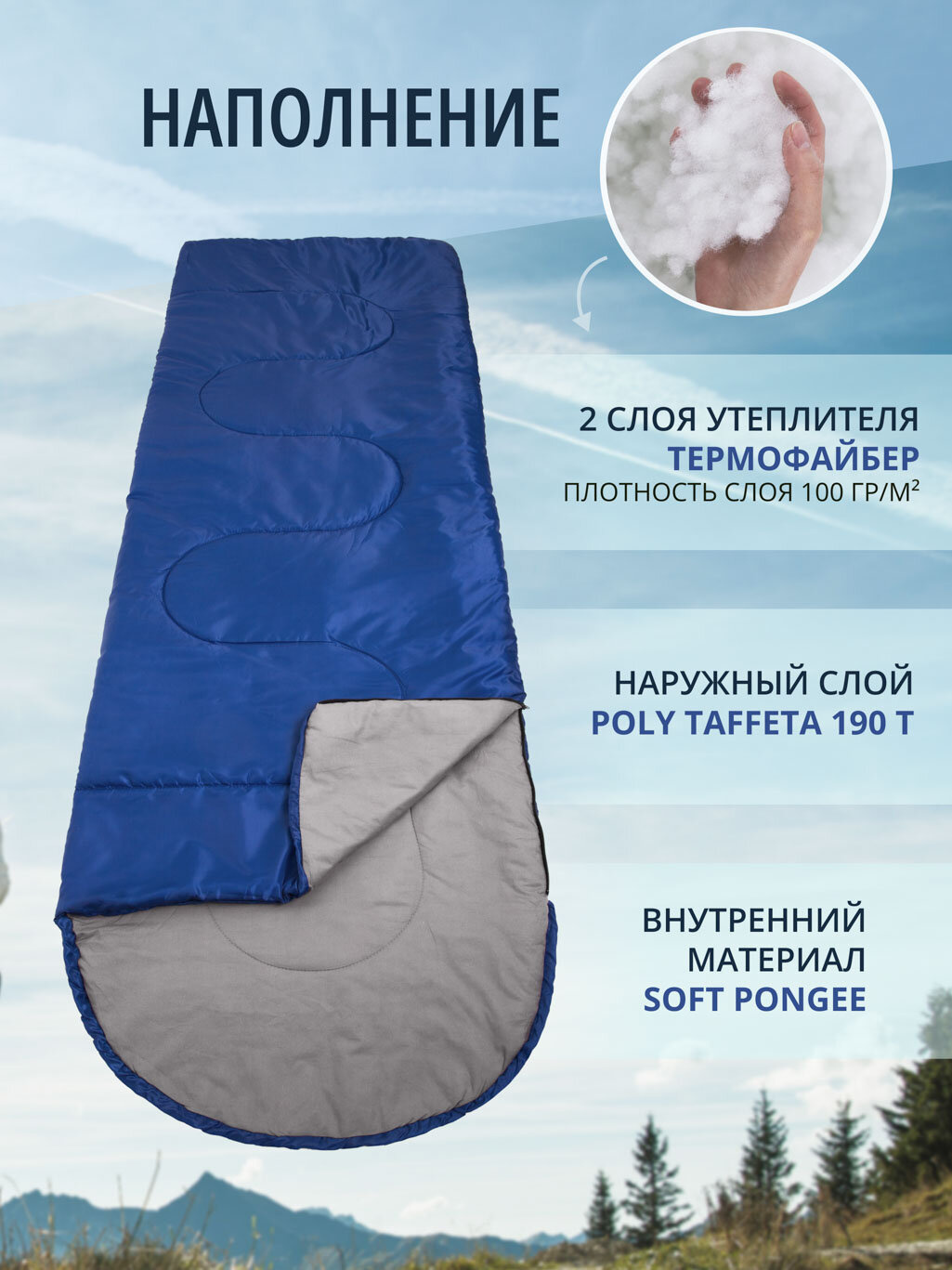 Спальный мешок (спальник туристический) Saimaa Comfort 200 (200см) синий