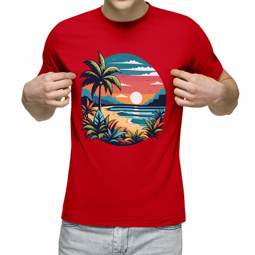 Футболка Us Basic, размер XL, красный пальмы и сосны море и горы рубина д