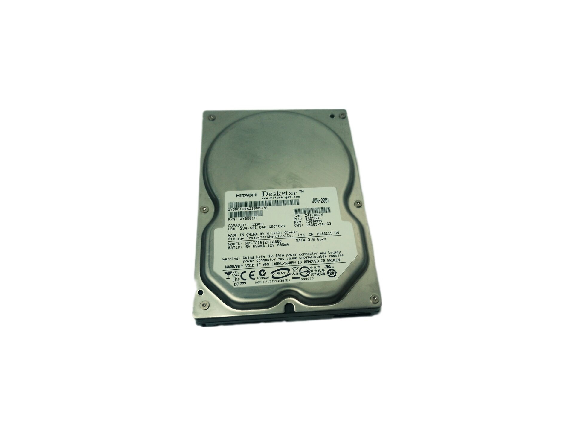 Жёсткий диск HDD 123 Gb SATA-II 300 Hitachi 3.5" 7200rpm 8Mb