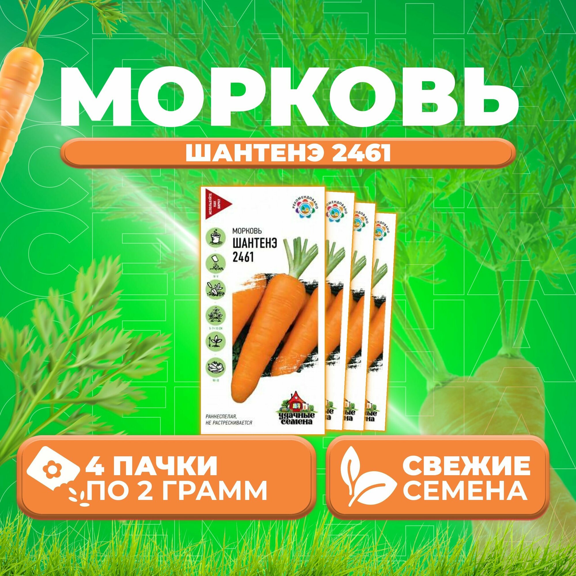 Морковь Шантенэ 2461 20г Удачные семена (4 уп)