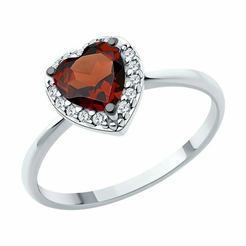 Кольцо Diamant online, серебро, 925 проба, гранат, фианит, размер 17, красный