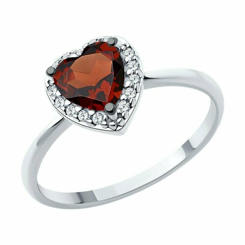 фото Кольцо diamant online, серебро, 925 проба, фианит, гранат, размер 17, красный