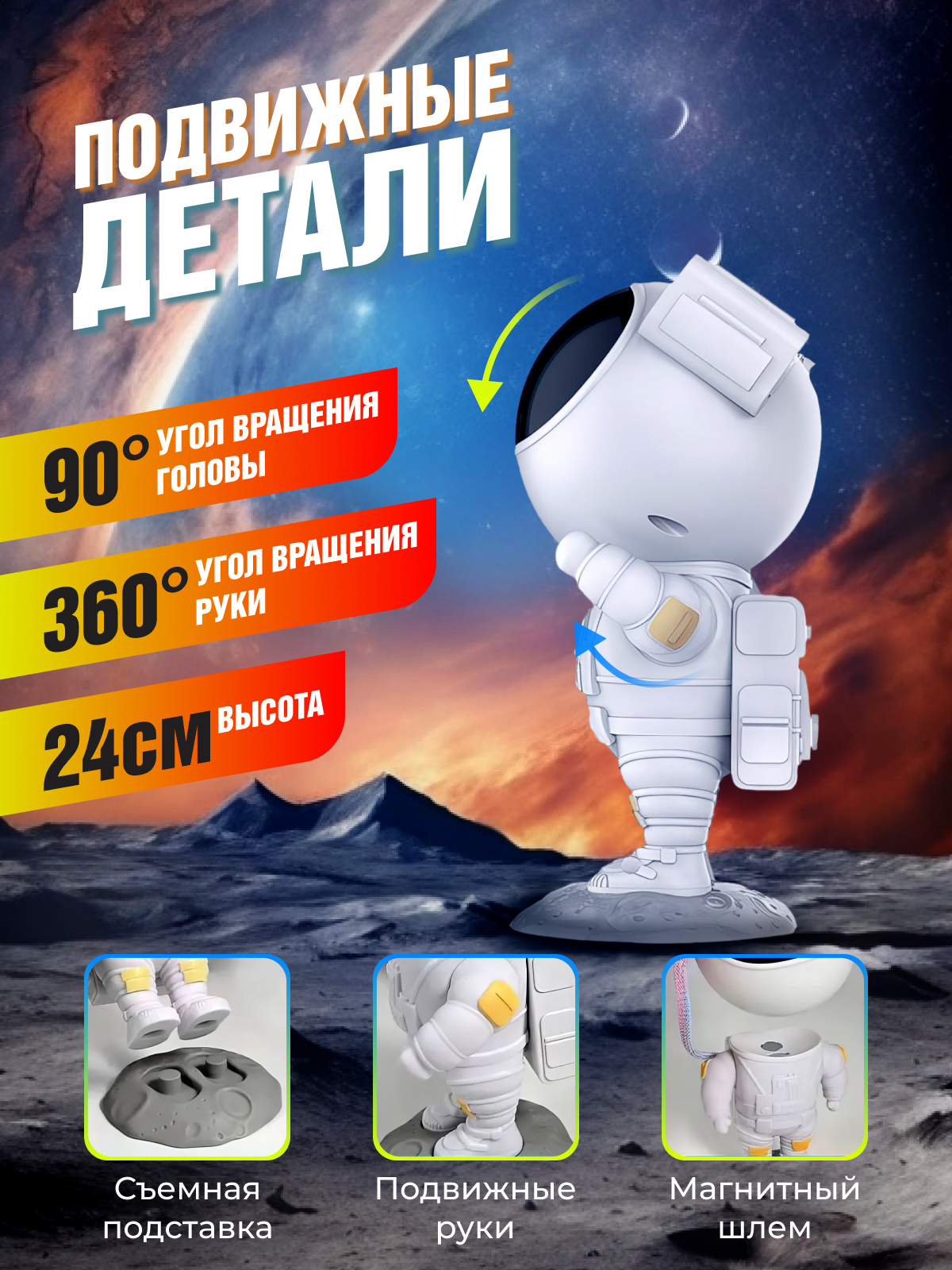 Ночник "Космонавт Звездное Небо" с проектором и пультом - фотография № 5