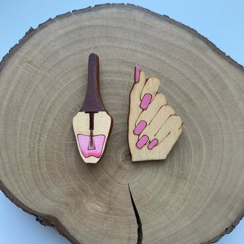фото Брошь набор брошей ручной работы маникюр / брошь лак для ногтей / подарок мастеру маникюра, бежевый, розовый создашева анна
