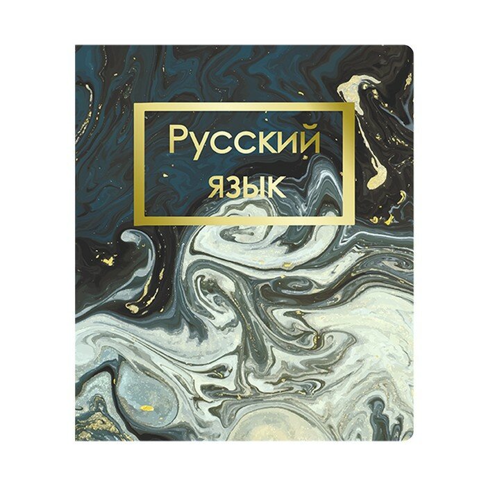 Тетрадь предметная "Мрамор темный" 48 листов в линию Русский язык, со справочным материалом, обложка мелованный картон, покрытие софт-тач с тиснением золотой фольгой, блок офсет