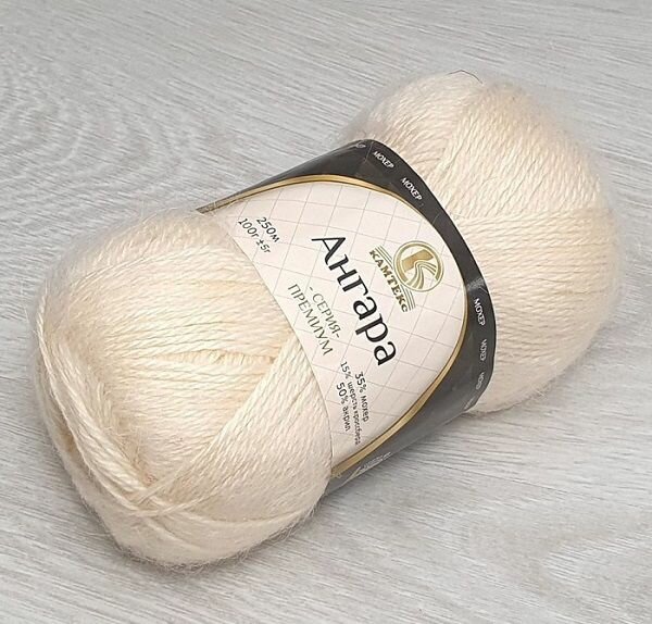 Пряжа Камтекс "Ангара", цвет: 080 - Экрю, 3 шт., Мохер 35%, Шерсть 15%, Акрил 50%, 100 г. 250 м.