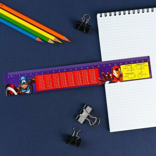 Линейка-закладка пластиковая 25 см Таблица Умножения Мстители гибкая 128₽