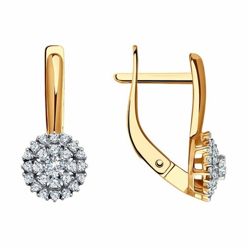 фото Серьги diamant, красное золото, 585 проба, фианит, размер 15 мм, , бесцветный