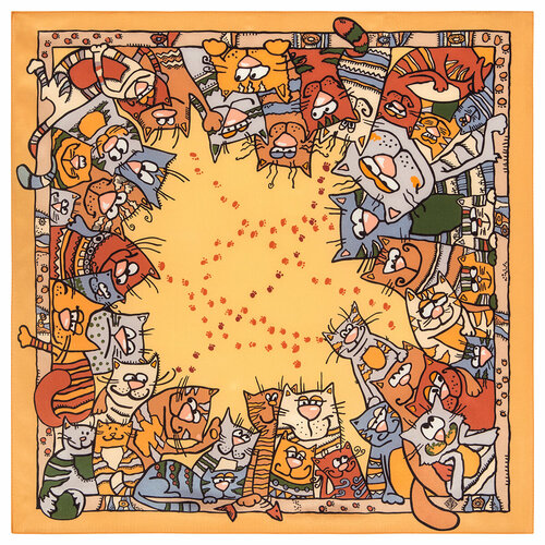 фото Платок павловопосадская платочная мануфактура,65х65 см, оранжевый, горчичный