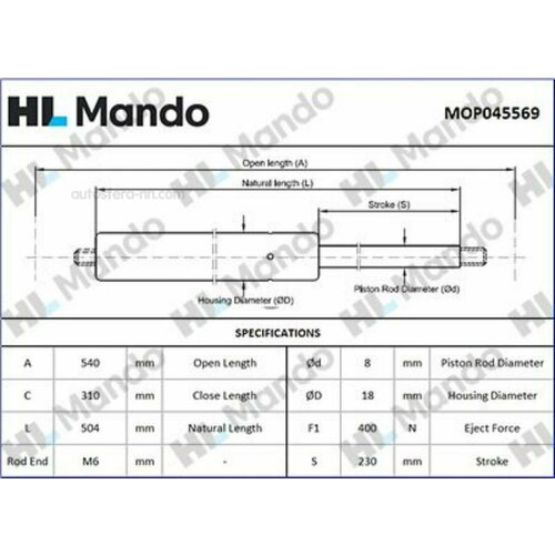 MANDO MOP045569 MOP045569_амортизатор зад. двери !\ MB W168 97-04