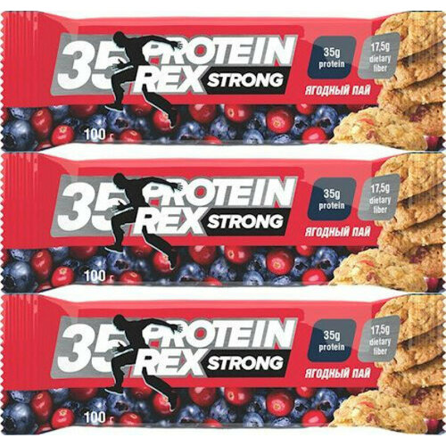 Протеиновый батончик REX Strong с ягодным пайком, 100 гр, 3 шт. батончик protein rex strong шоколадный 100 г