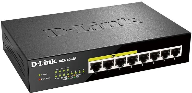 Коммутатор D-Link DSS-100E-9P/B1A, L2 Unmanaged Surveillance Switch with 8 10/100Base-TX ports and 110/100/1000Base-T port(8 PoE ports 802.3af/802.3at (30 W), PoE Budget92 W, up to 250 m power deliver - фото №3