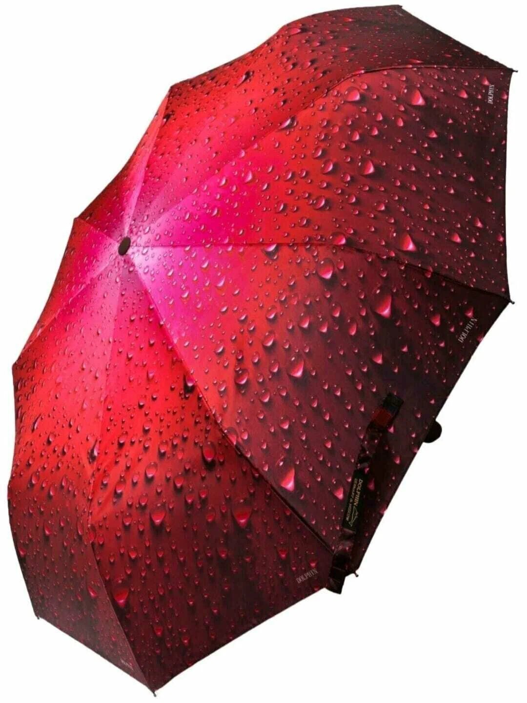 фото Зонт автомат Капли красный / зонт женский
