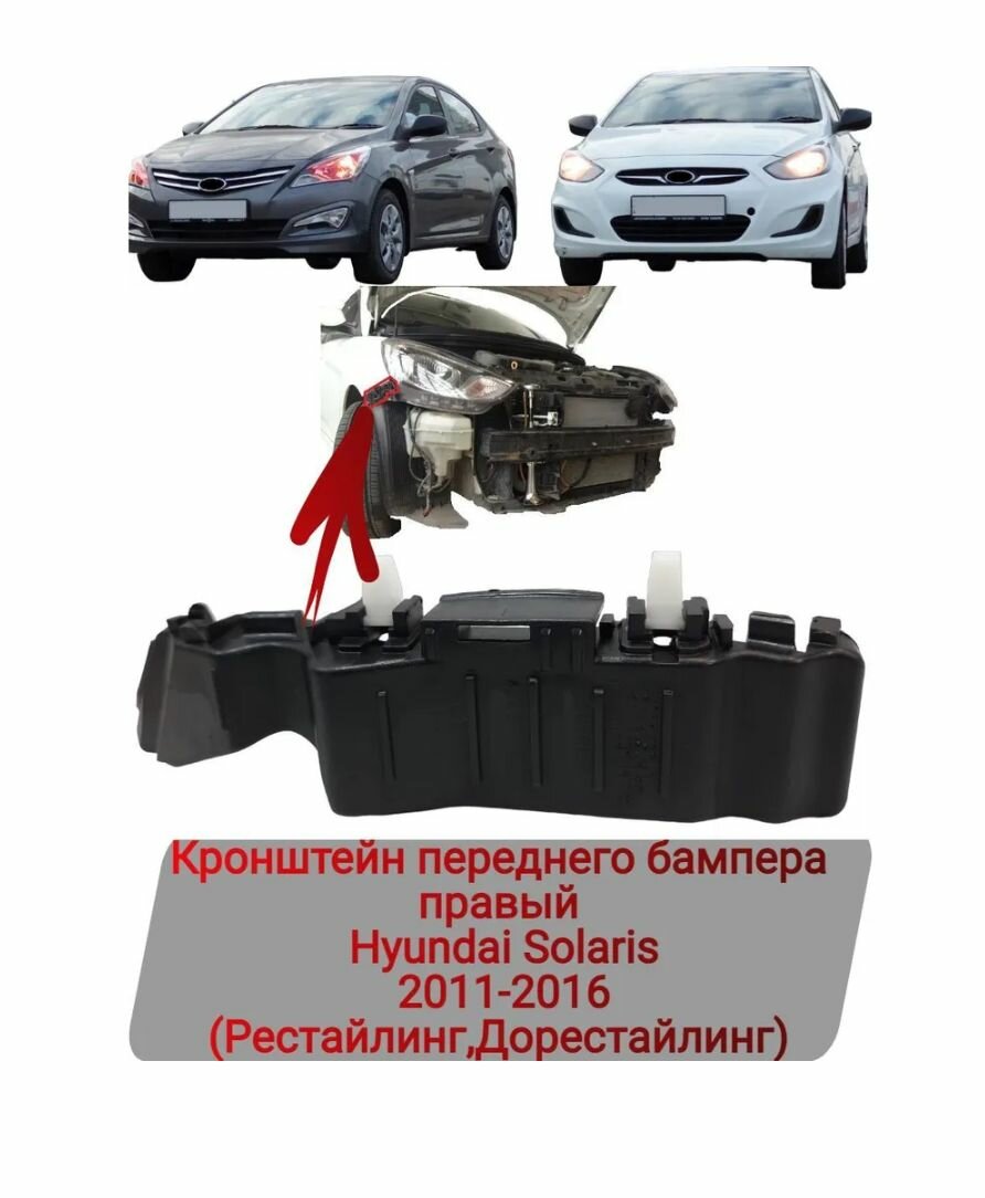 Кронштейн переднего бампера правый Hyundai Solaris 2011-2016