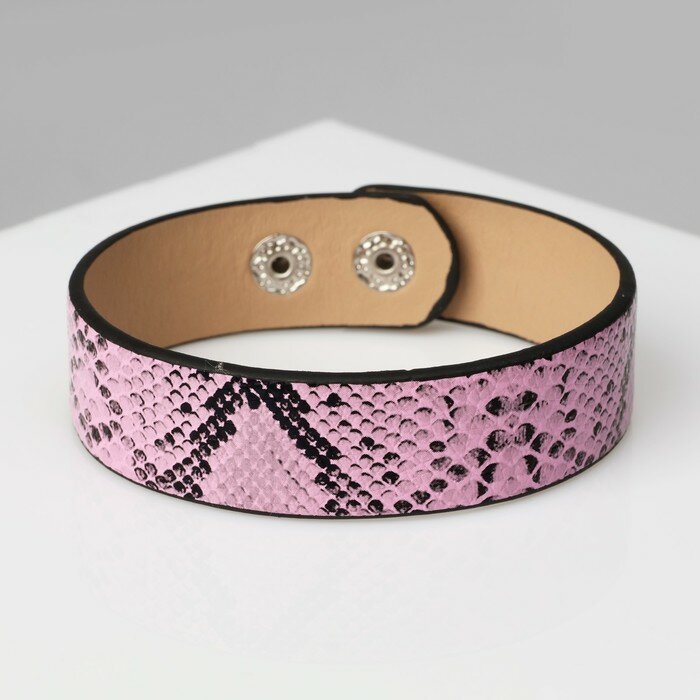 фото Браслет кожа «Сафари» питон, цвет чёрно-розовый, 22 см, 2 штуки