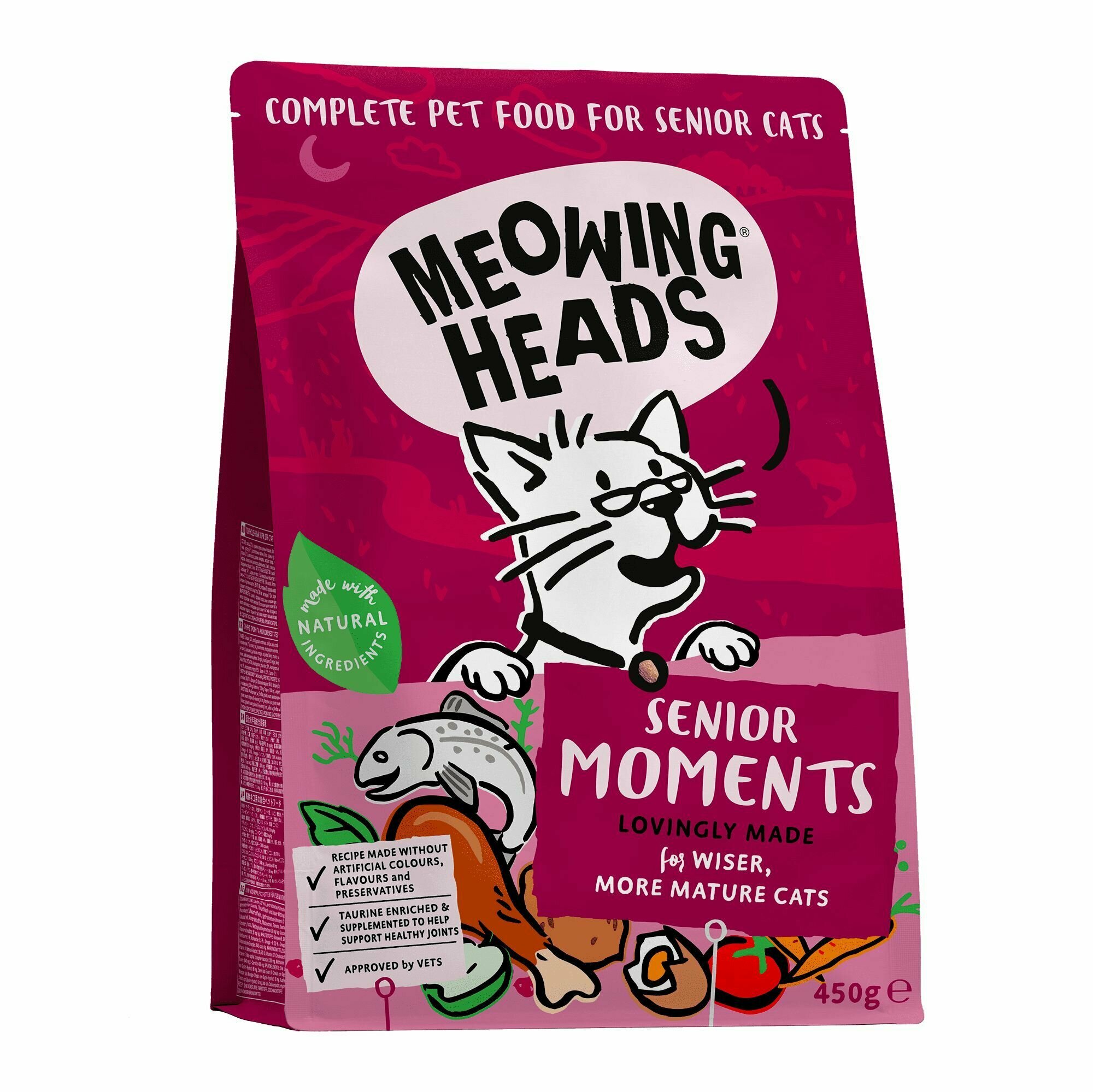 Корм Meowing Heads для кошек старше 7 лет, с лососем и яйцом "Мудрые года", 1,5 кг