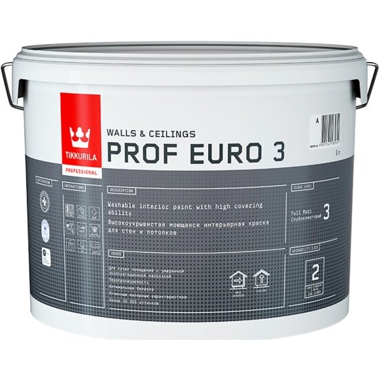 Краска интерьерная Tikkurila Prof Euro 3 9 л белая (база А)