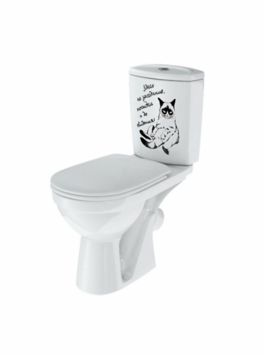 фото Унитаз-компакт Стандарт Декор Кот на заседании косой выпуск, нижний, сиденье полипропилен