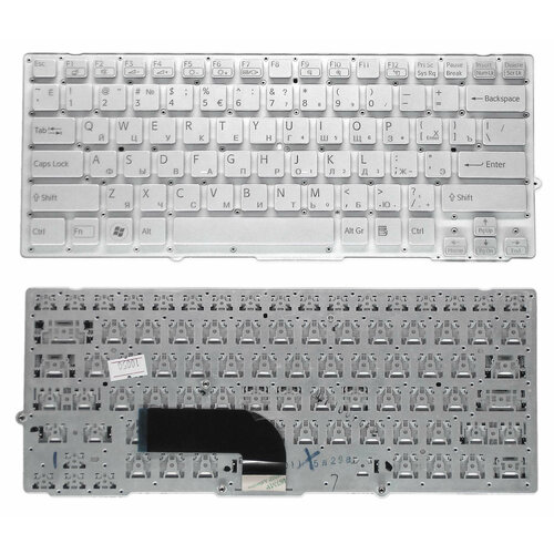 Клавиатура для Sony Vaio VPC-SB4L1E/S серебристая без рамки клавиатура для ноутбука sony vaio vpc sb4l1e s серебристая c подсветкой без рамки