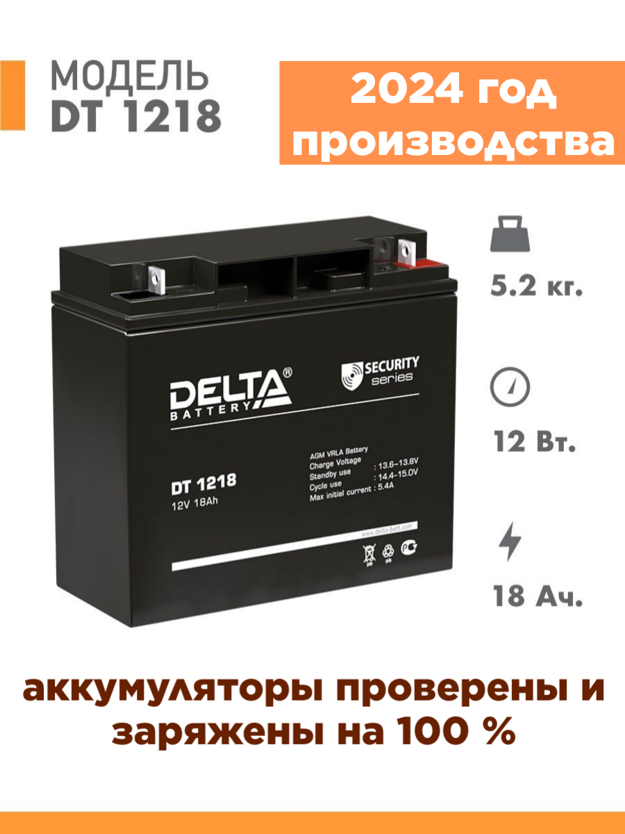 Аккумуляторная батарея Delta DT 1218 (12V / 18Ah)