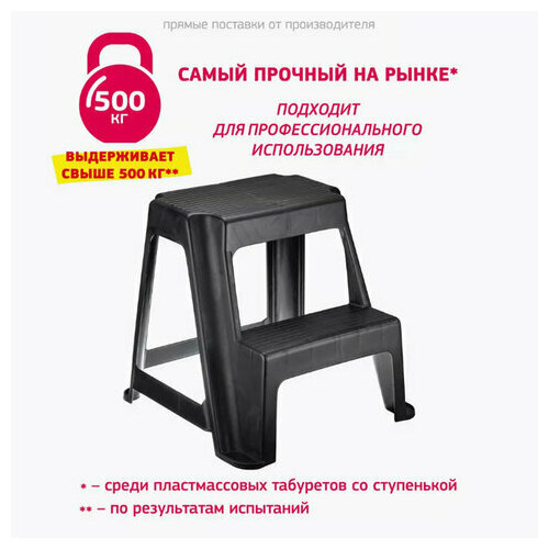 Стремянка-табурет 2 ступени стационарная пластиковая нагрузка 120 кг вес 24 кг черная IDEA М 2296 3083₽