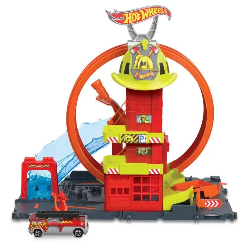 Пожарная станция для автомобильного трека Hot Wheels City Super Fire Station с петлей + машинка