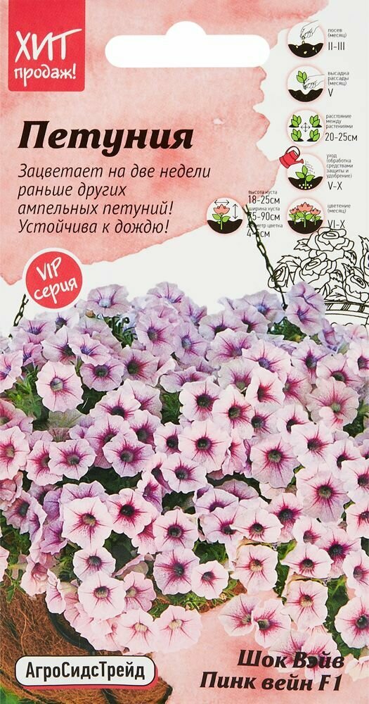 Семена цветов Агросидстрейд петуния Шок Вэйв Пинк Вейн F1 5 шт.