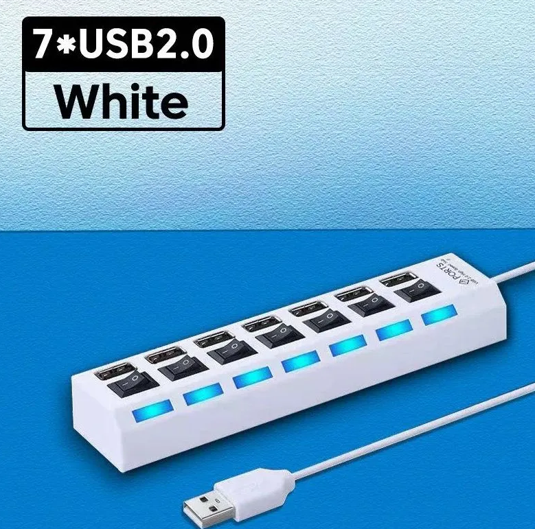 USB Hub разветвитель на 7 USB с выключателями (Белый)