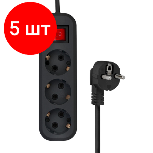 Комплект 5 штук, Сетевой фильтр Progix SF3PB7 (7м/3А/200Дж/черный)