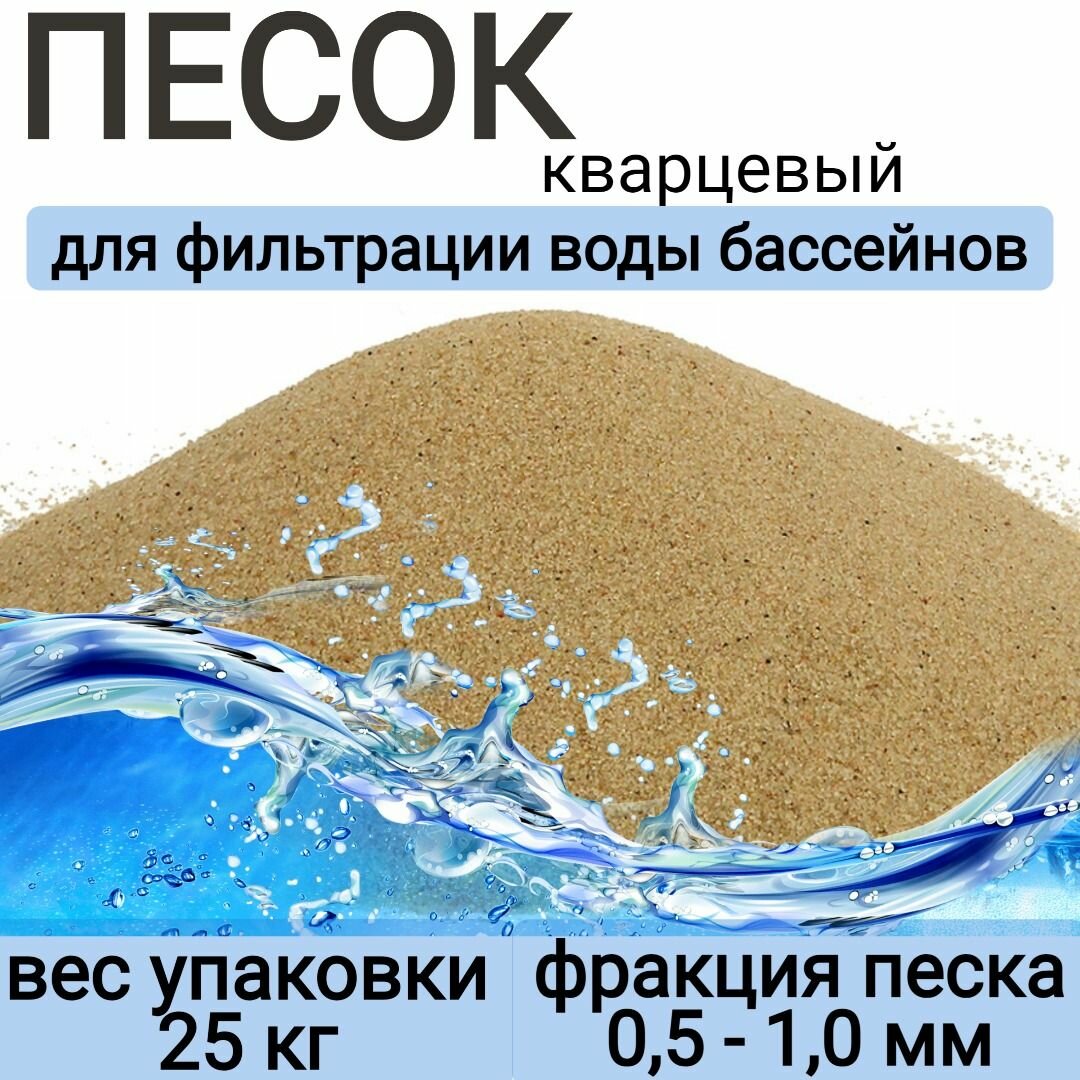 Кварцевый песок для песочного фильтр-насоса, фракция 0,5 - 1,0 мм, в мешках по 25 кг