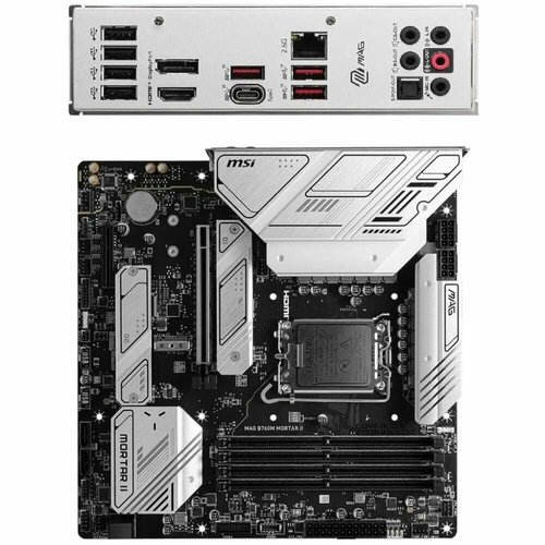 Материнская плата MSI MAG B760M Mortar II B760 Socket-1700 4xDDR5, 4xSATA3, RAID, 3xM.2, 2xPCI-E16x, 3xUSB3.2, 1xUSB3.2 Type C, DP, HDMI, 2.5Glan, mATX материнская плата msi mag b760m mortar ii lga1700 intel b760 micro atx