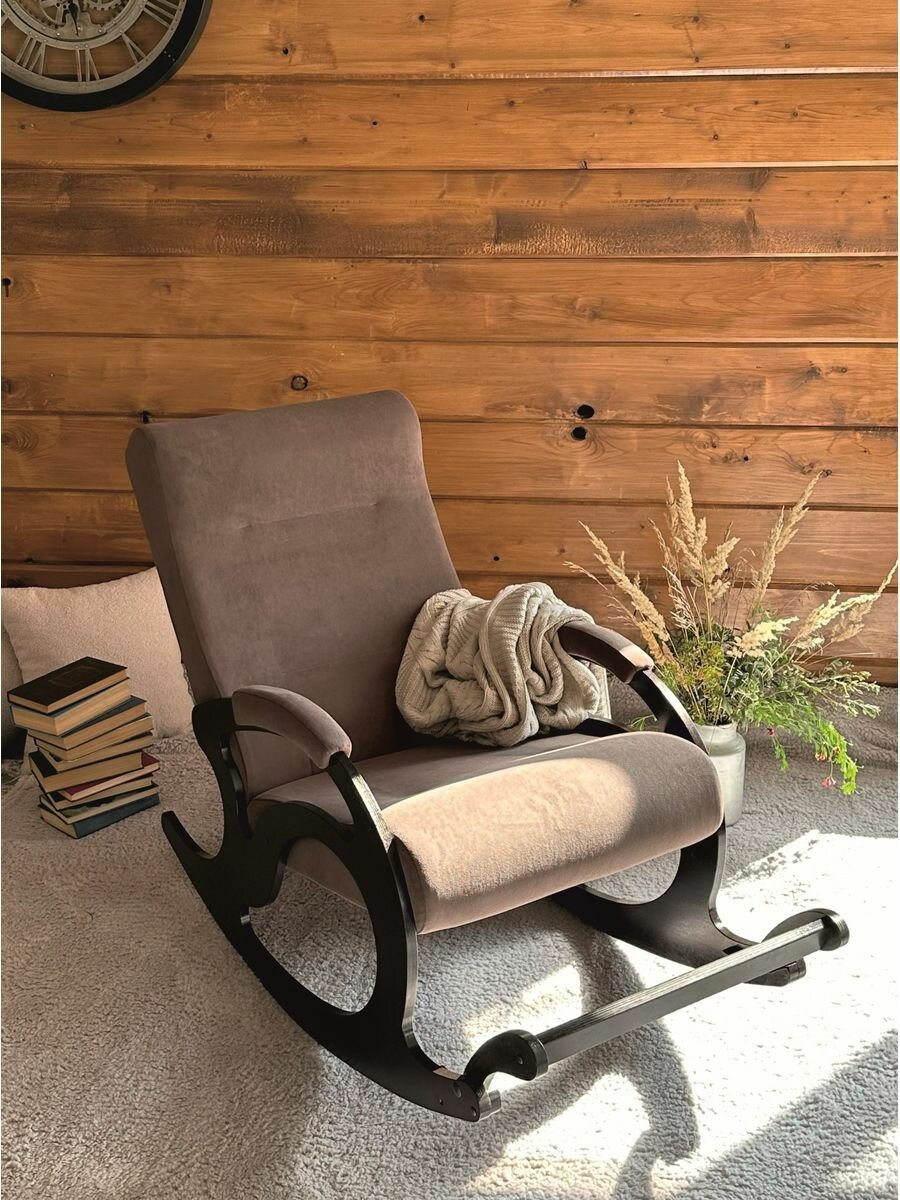 Кресло качалка взрослое для дома мягкое с подножкой коричневый