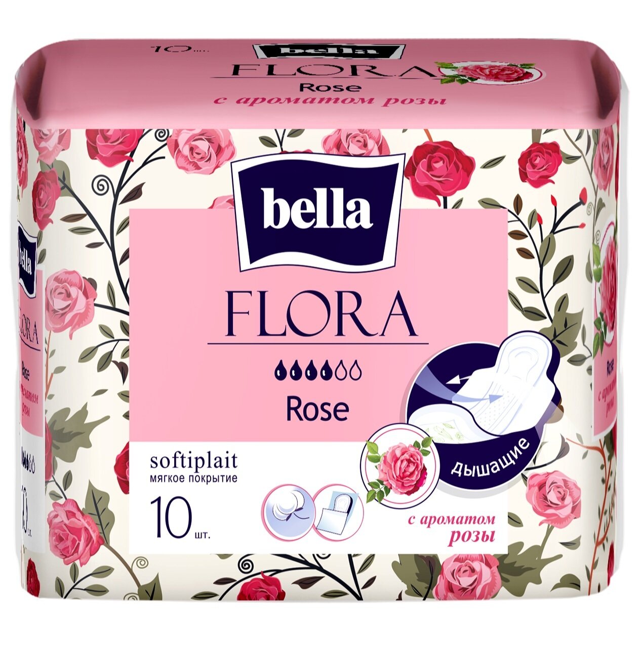 Картинки Прокладки женские для критических дней bella FLORA Rose с ароматом розы, 10 шт.