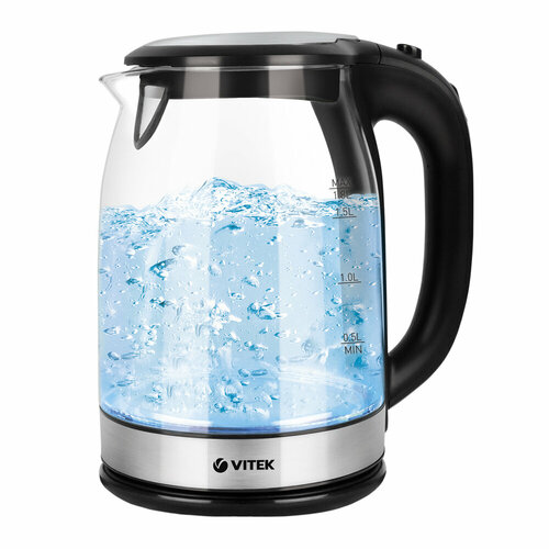 Чайник электрический 18Л 2200ВТ диск стекло подсветка нержчерн VITEK 433500₽