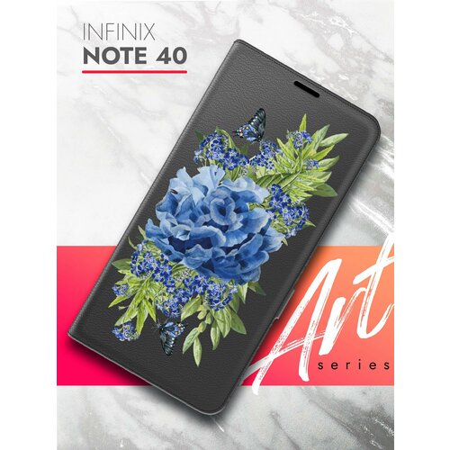 Чехол на Infinix Note 40 (Инфиникс Ноте 40) черный книжка эко-кожа отделение для карт магнит Book case, Brozo (принт) Синий Колокольчик чехол на infinix note 40 инфиникс ноте 40 черный книжка эко кожа отделение для карт магнит book case brozo принт череп змея