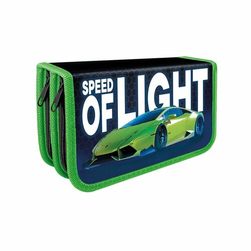 Пенал 2 отделения большой 190/105 Зеленое авто