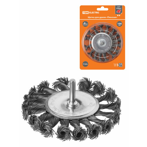 Щетка для дрели плоская 100 мм плетеные пучки стальной проволоки d 05 мм Рубин TDM 429₽