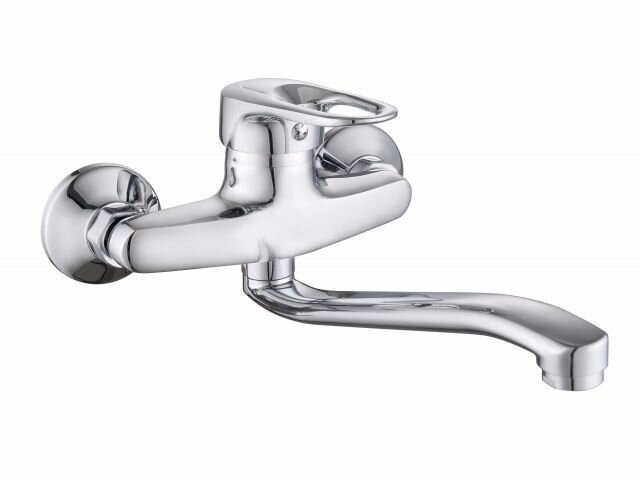 фото Смеситель для кухни и ванны настенный с длинным поворотным изливом D40 NNF-0010, хром