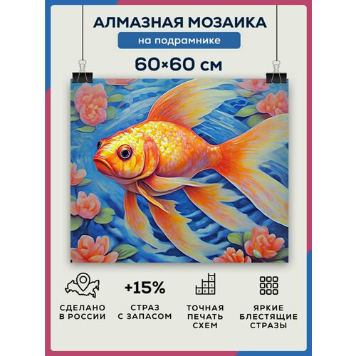 Алмазная мозаика 60x60 Золотая рыбка на подрамнике алмазная мозаика 60x60 девушка рыбка на подрамнике