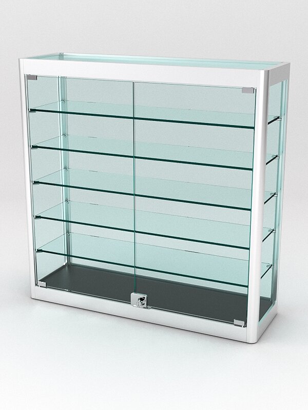 фото Витрина из профиля настенная "вайб ИКС" №1-5П-С-220 (задняя стенка Cтекло), Черный 70 x 22 x 70 см (ДхШхВ)