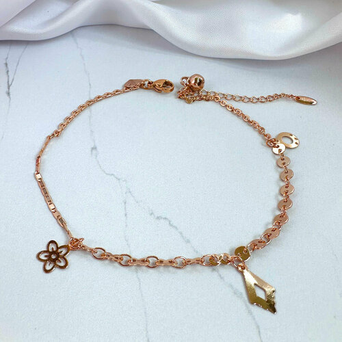 Браслет на ногу XUPING JEWELRY Ножной аксессуар с подвесками в виде цветка, узорного ромба и кольца, длина 29 см, золотой