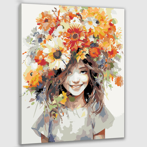 Картина по номерам 50х40 Девочка с цветами