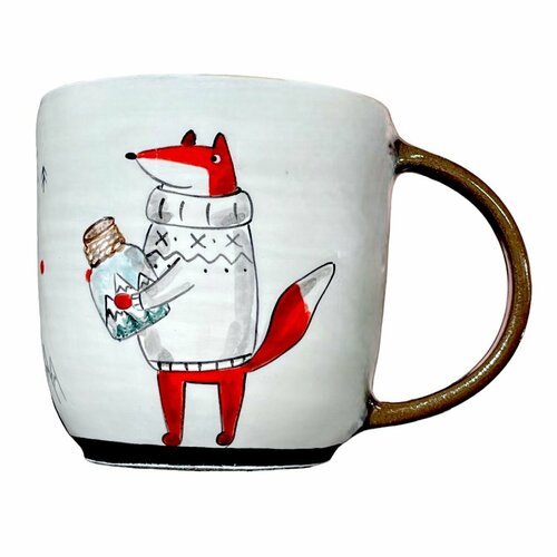 Кружка ручной работы с росписью Лис с баночкой воспоминаний керамика 450 мл 3756₽