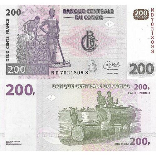 Конго 200 франков 2007 - 2022 UNC клуб нумизмат монета 5 франков конго 2007 года посеребрение иоанн павел ii