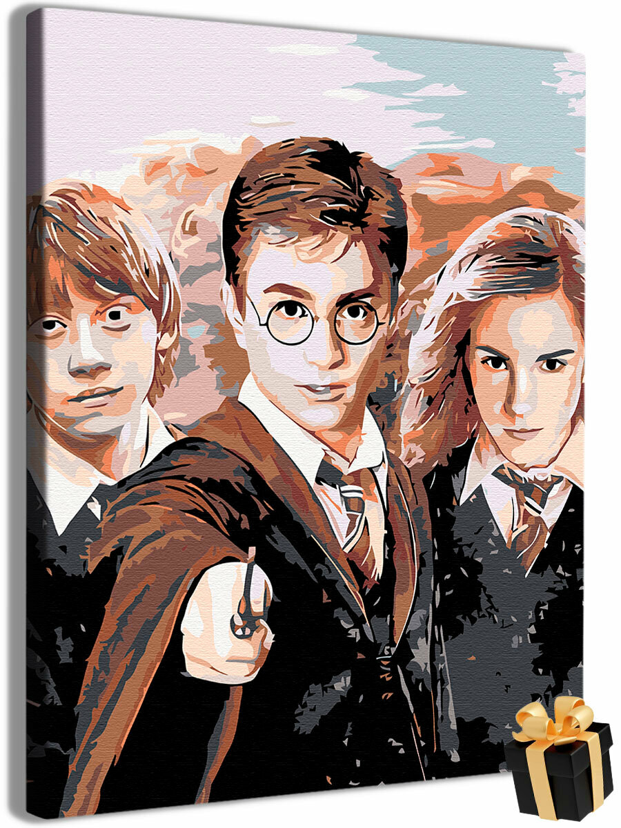 Картина по номерам " Гарри Поттер, Гермиона и Рон Уизли" на холсте с подрамником 40х50
