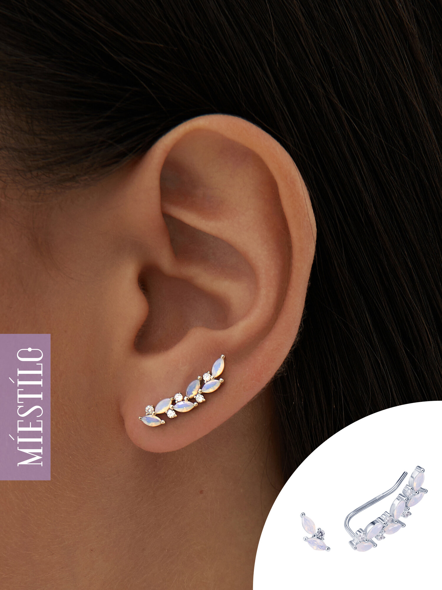 Серьги клаймберы MIESTILO с опалом исскуственным 