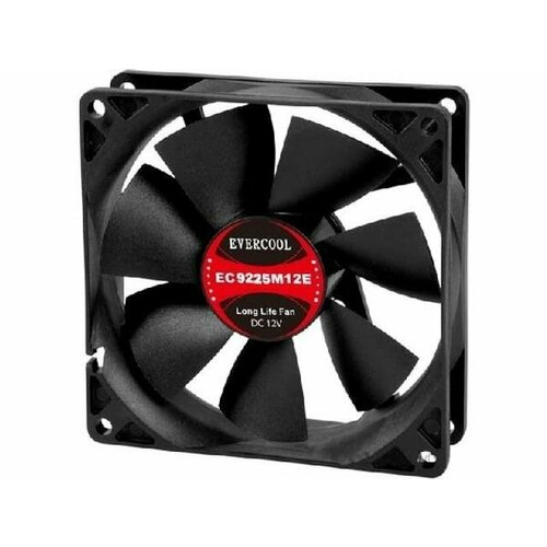 Вентилятор Evercool EC9225M12SP, Вентилятор осевой, 12В, DC подш. скольжения, 92х92х25мм, 2200 об/мин, кабель 3-->4pin (PWM), 1шт