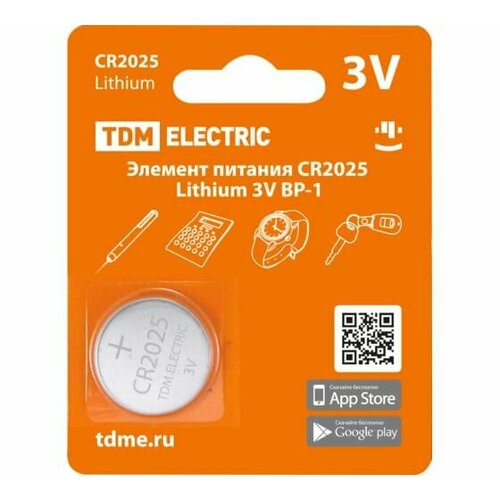 Элемент питания TDM CR2025 Lithium 3V BP-1 SQ1702-0098 батарейка cr2025 литиевый элемент питания smartbuy таблетка 2025
